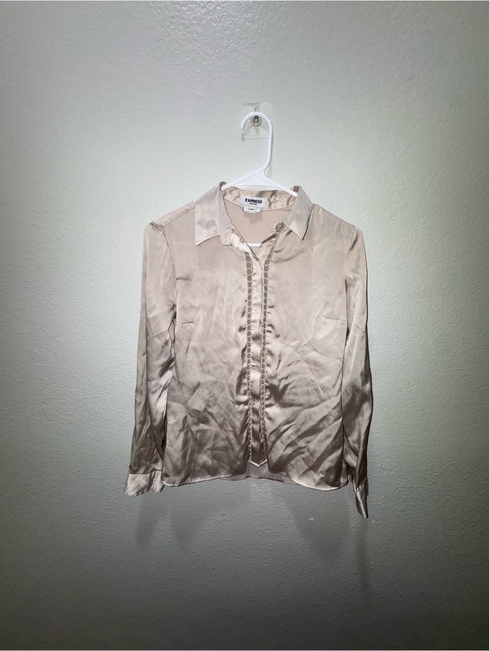 Express Satin Button-Down in Light Cream